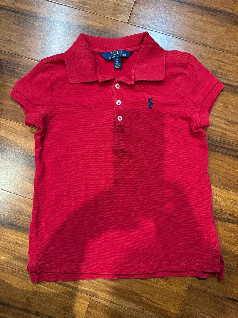 Polo by Ralph Lauren Girls' Bright Red Short Sleeve Polo with Navy Pony